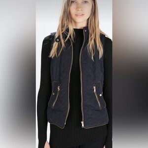 Zara Black Quilted Vest with Stand-Up Collar